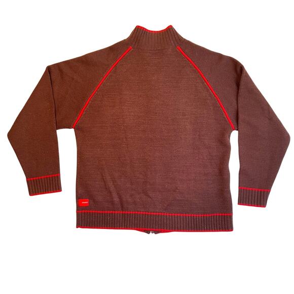 Stussy Y2K Wool Sweater Zip Mens Size Large Brown Red Trim Vintage - Picture 2 of 5